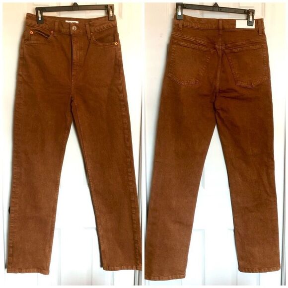 RE/DONE NWOT - L Sz 26 70’s Straight Leg Jeans in Washed Terracotta - Picture 2 of 16